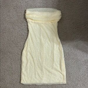 Light Yellow Strapless Beaded Bodycon Dress